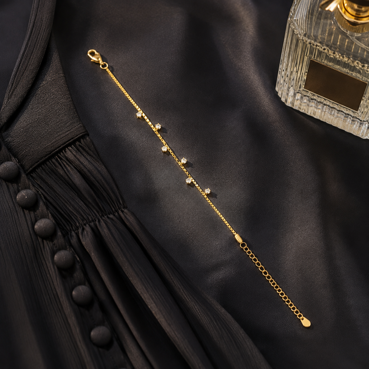 Delicate Gold-Plated CZ Station Anklet