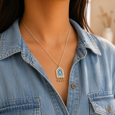 Moroccan Arch Lattice Pendant in Sterling Silver Tone