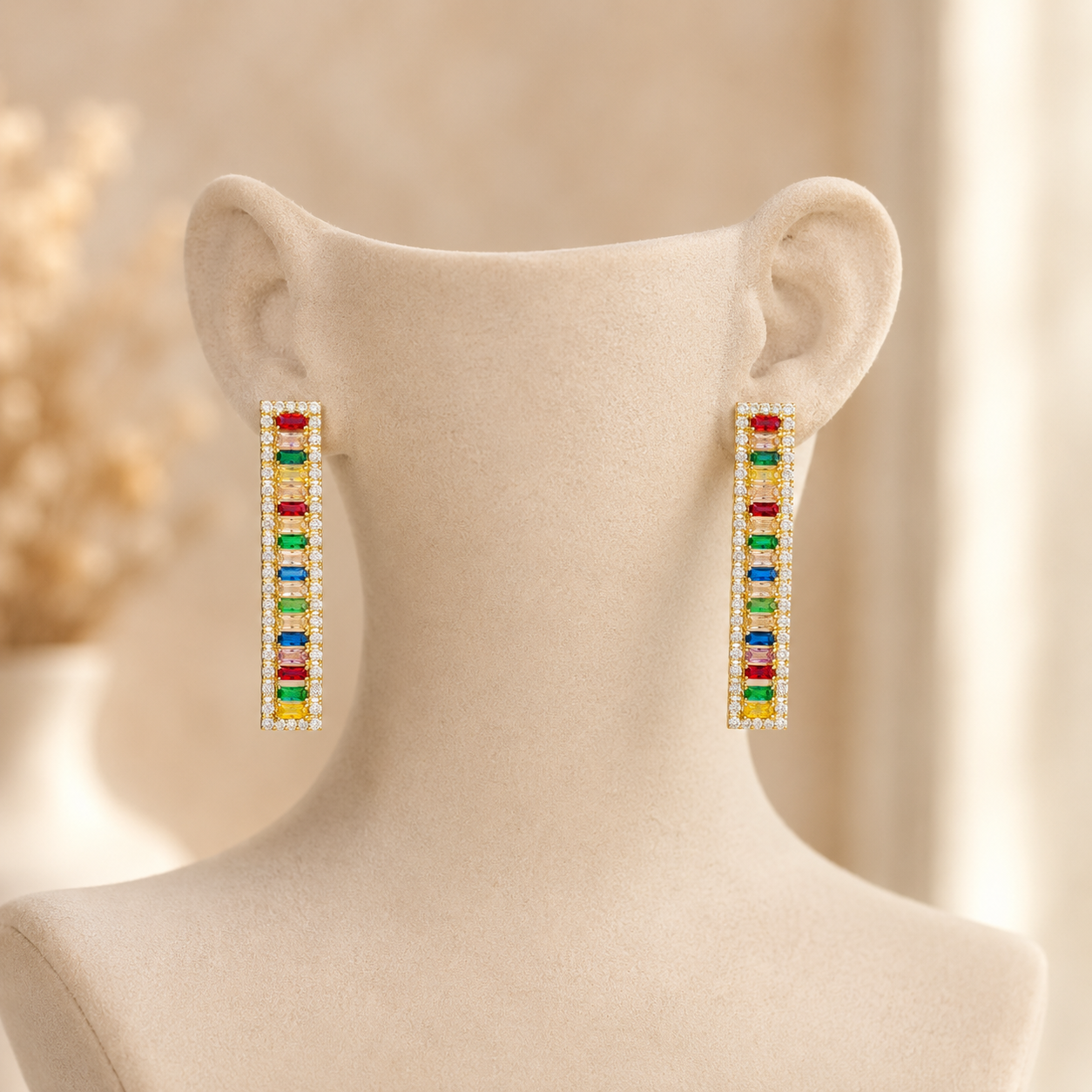 Multicolor Baguette Crystal Linear Drop Earrings