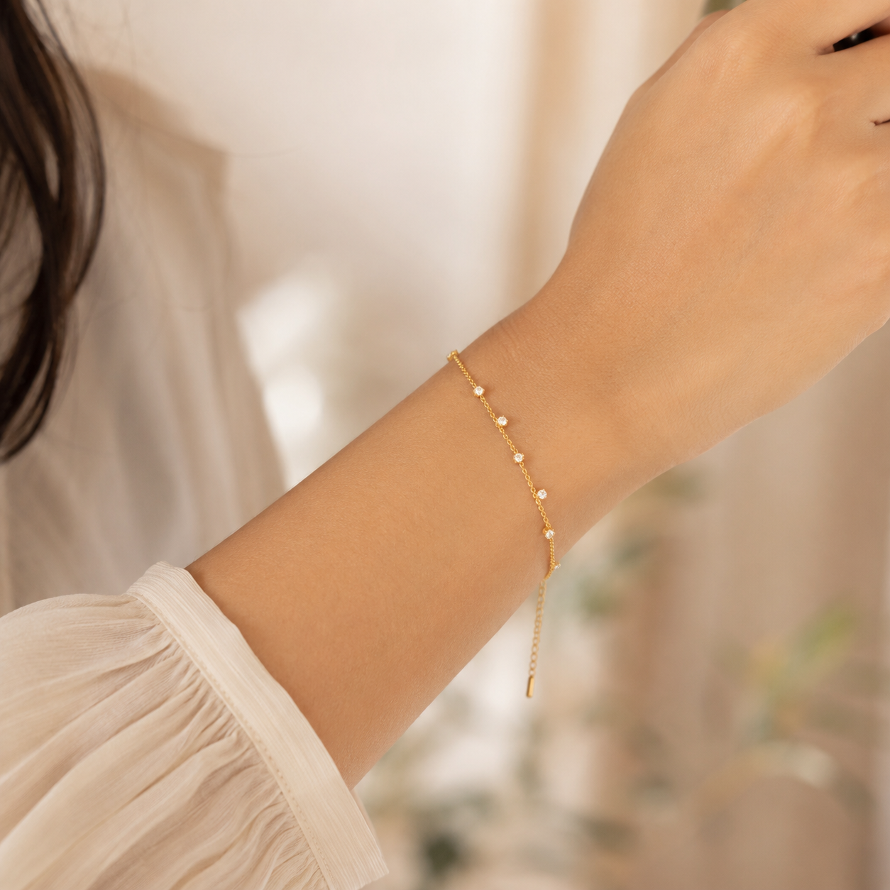 Delicate Gold-Plated CZ Station Anklet