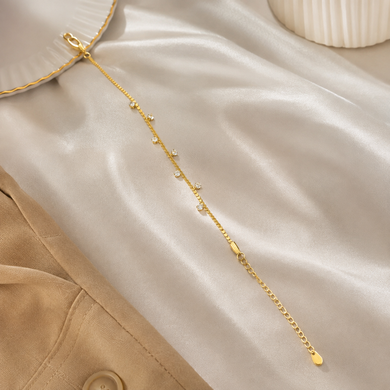 Delicate Gold-Plated CZ Station Anklet