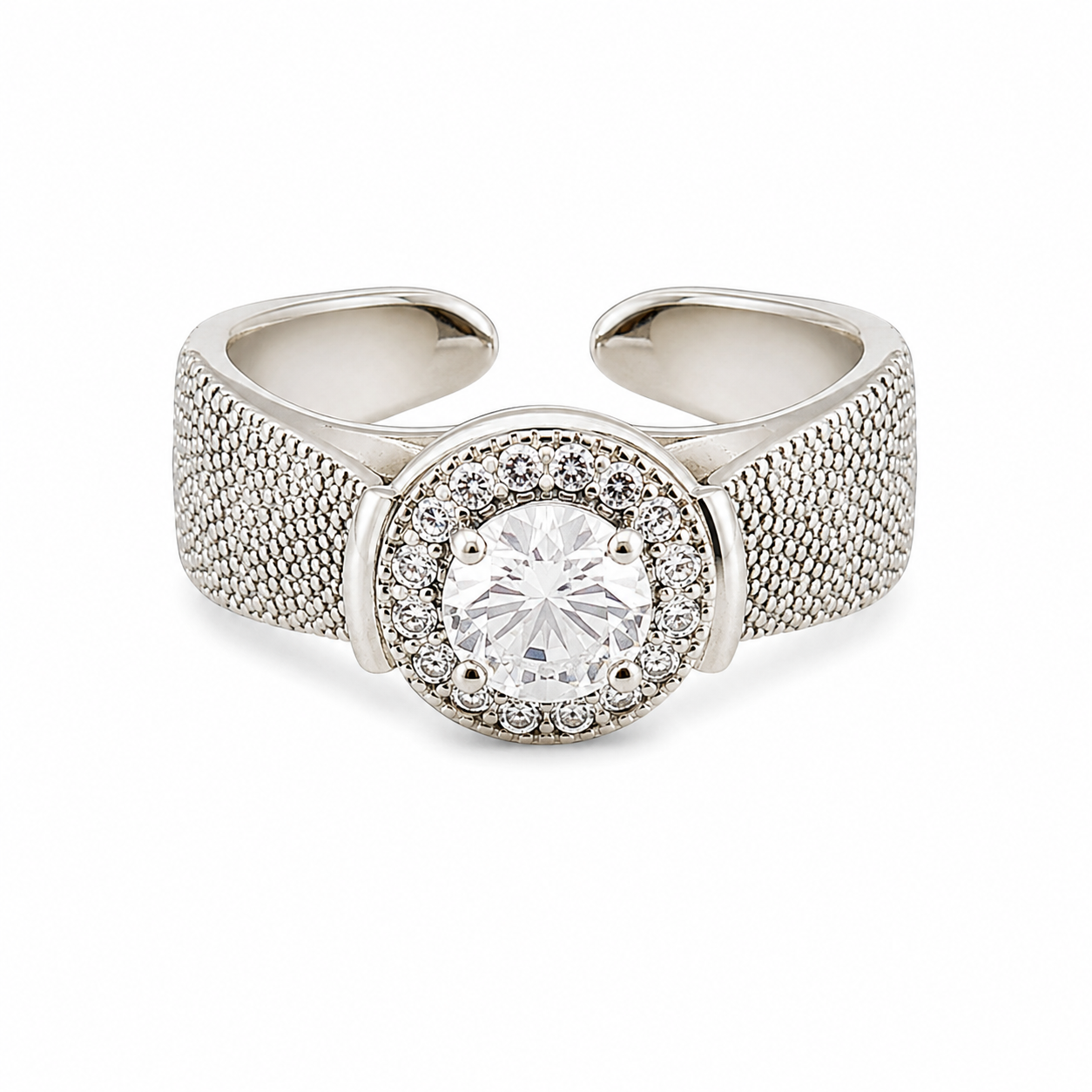 Radiant Solitaire Halo Silver Ring
