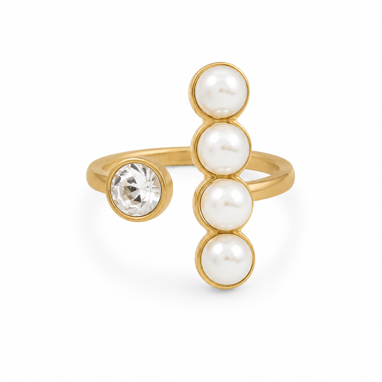 Pearl Bar & Crystal Open Ring
