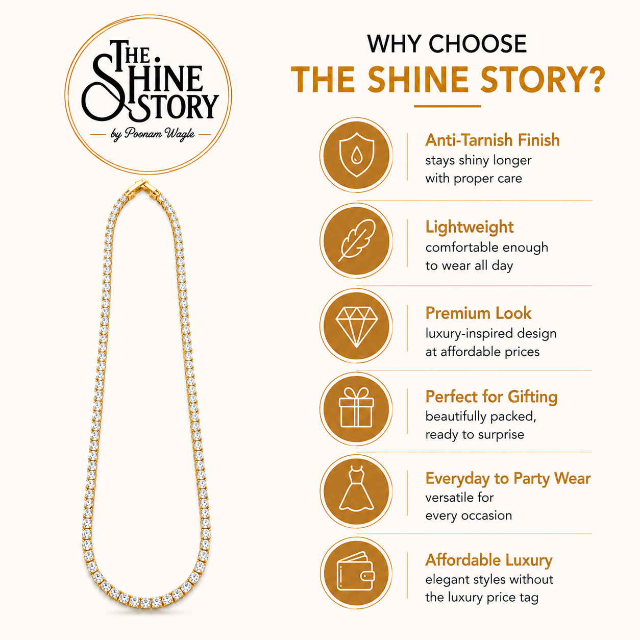 Classic Gold Tennis Chain Necklace