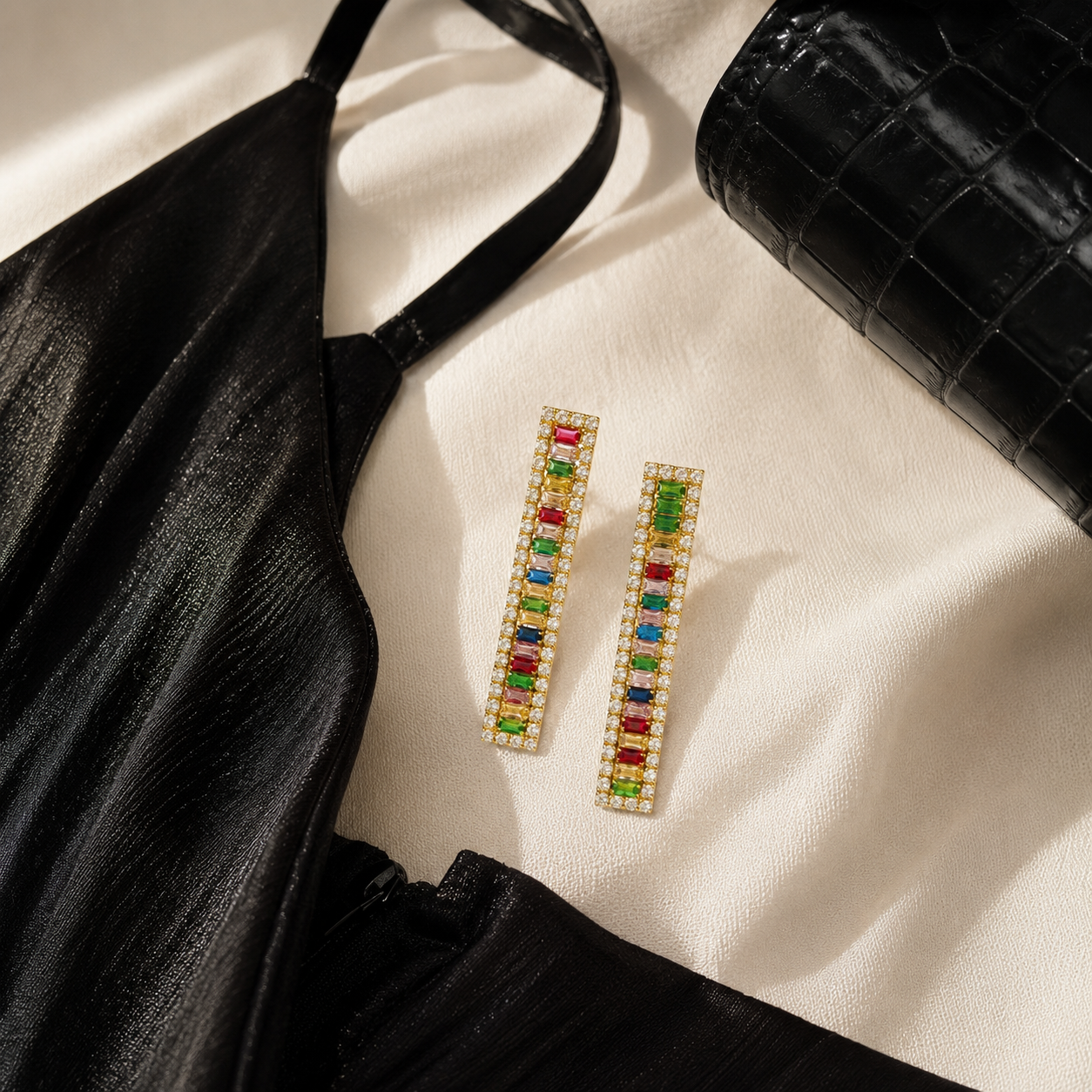 Multicolor Baguette Crystal Linear Drop Earrings