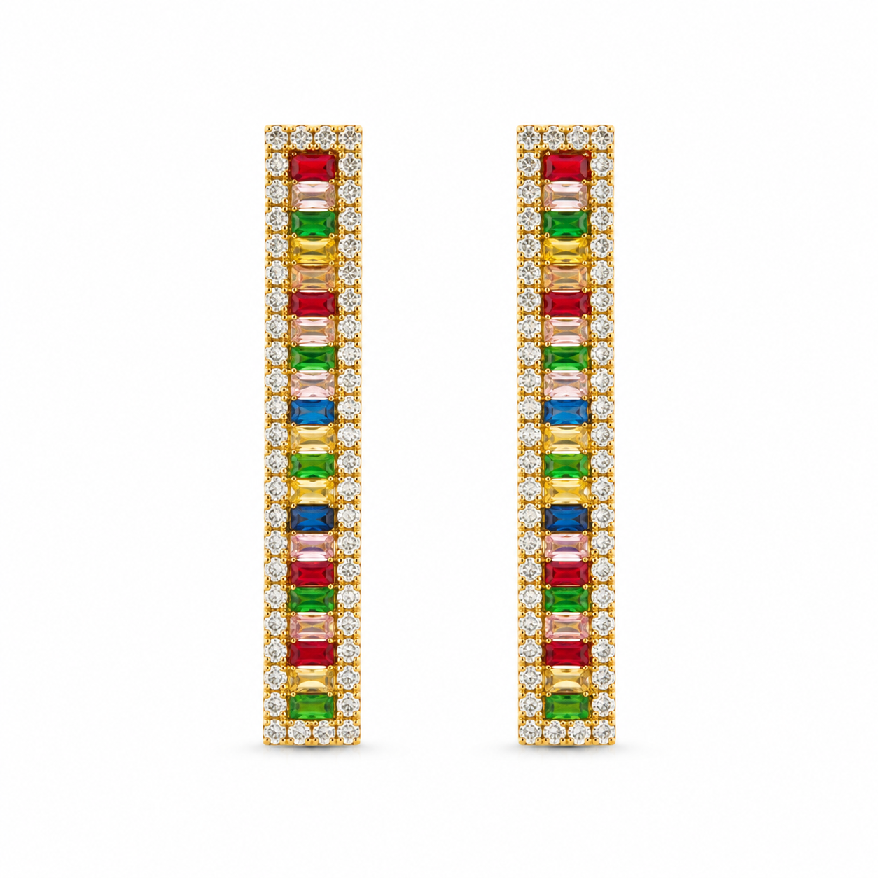 Multicolor Baguette Crystal Linear Drop Earrings