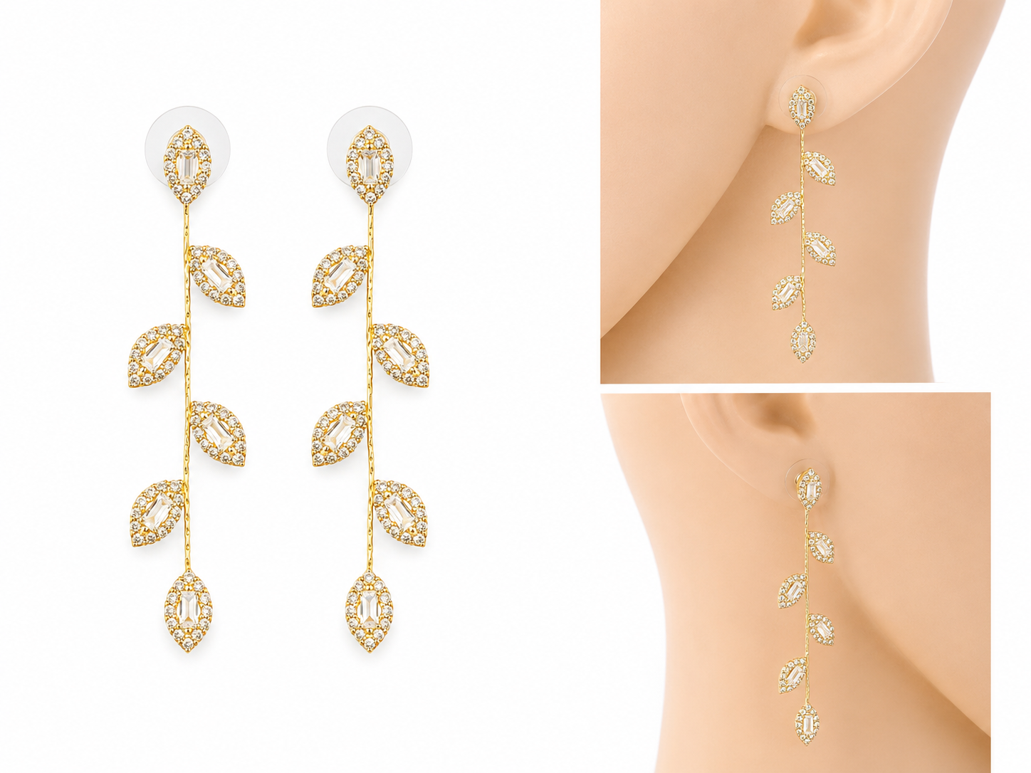 Sparkling Vine Crystal Linear Drop Earrings
